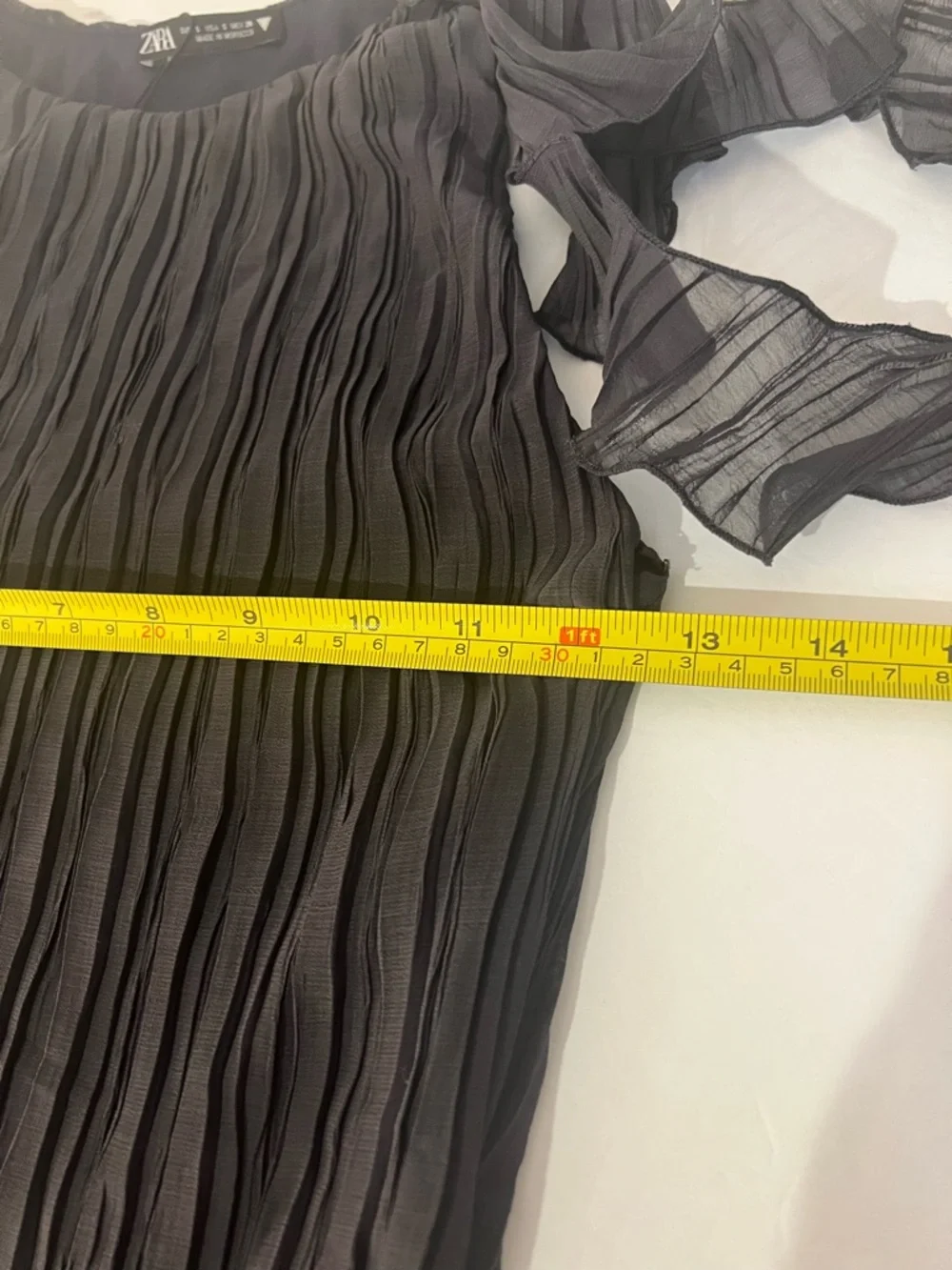 ZARA Crinkle-pleated Navy/Black Ruffle Hem Sleeveless Dress. S NWT - Picture 12 of 16